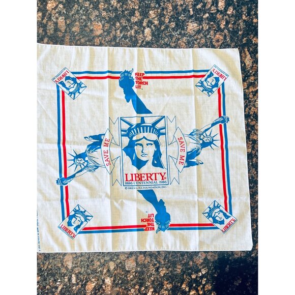 Commemorative Statue Of Liberty Centennial 1986 Cotton Handkerchief With Save Me - Picture 2 of 8